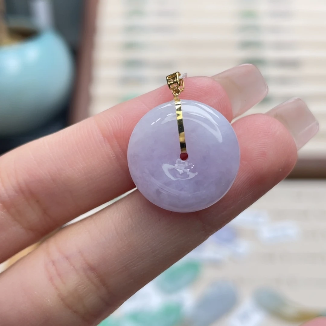 翡翠18K金镶嵌吊坠(不含链)a01冰紫平安扣