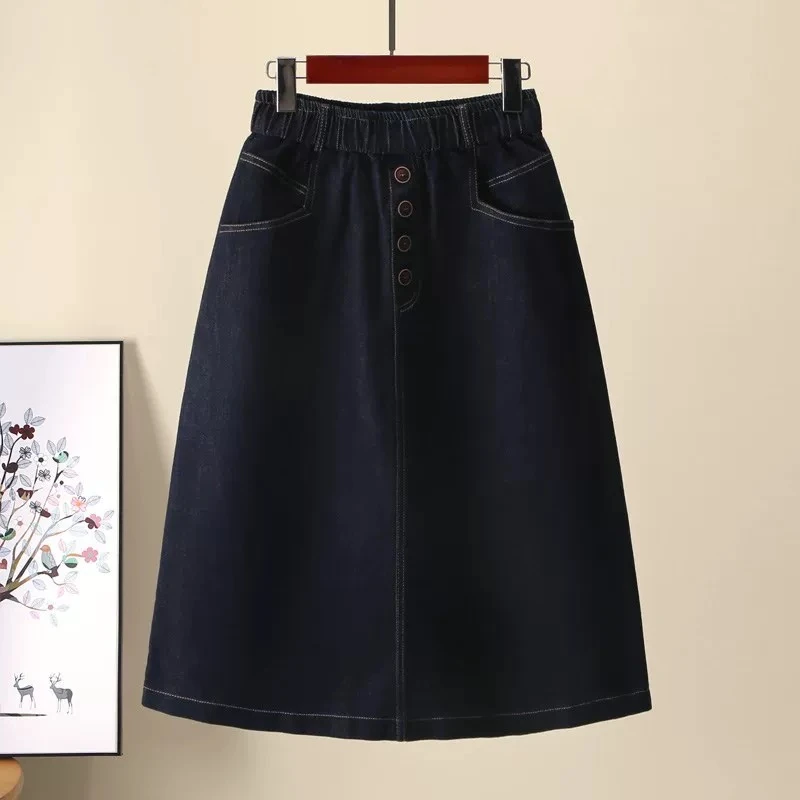 8198极简风纯色中高腰半身裙复古牛仔短裙A字百搭水洗半裙时尚