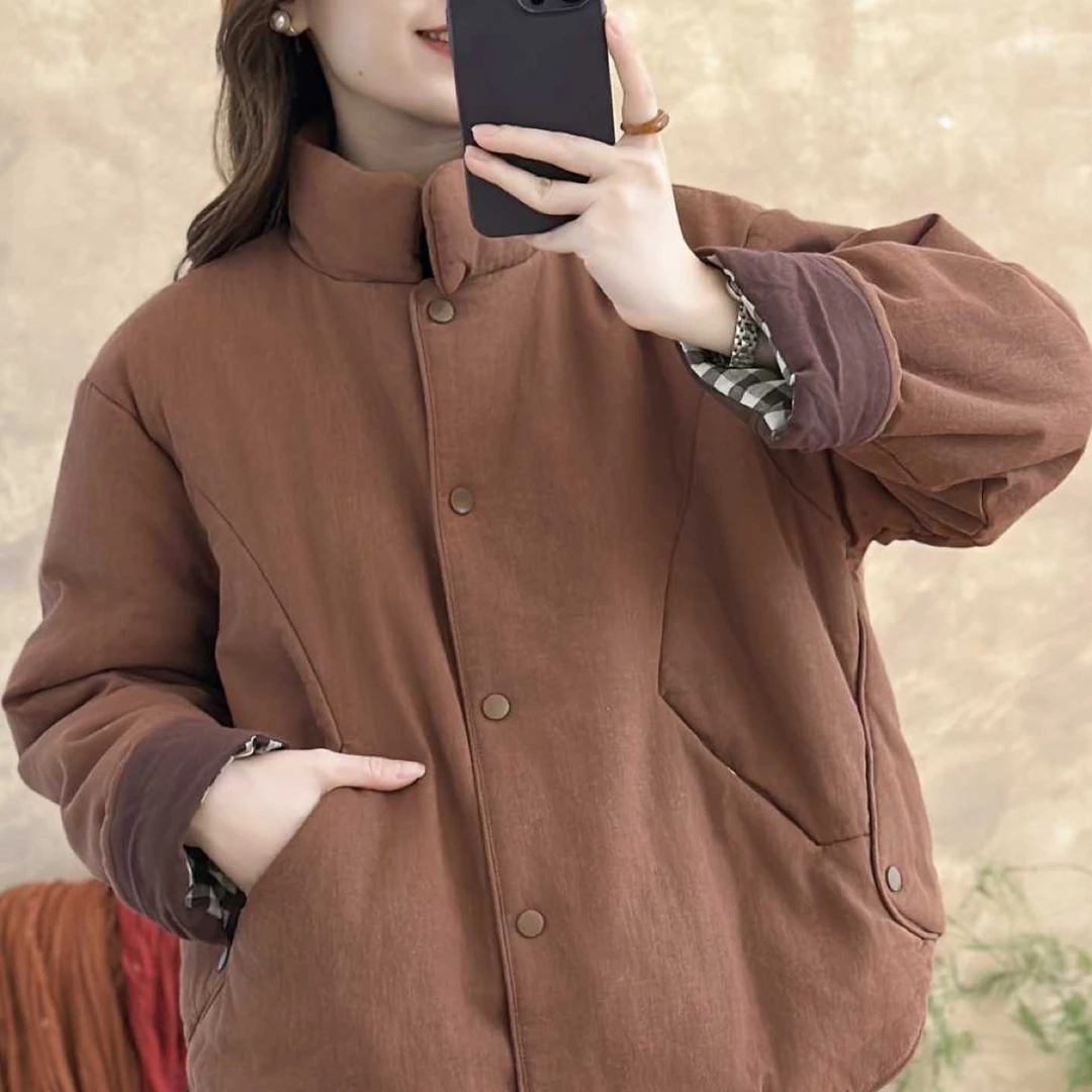 新款高品质纯亚麻气质洋气百搭减龄棉服