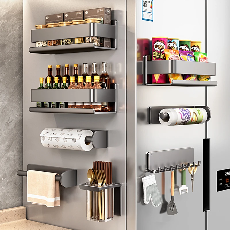 厨房磁吸冰箱外侧面置物架侧收纳挂钩纸巾架免打孔保鲜膜调料架子