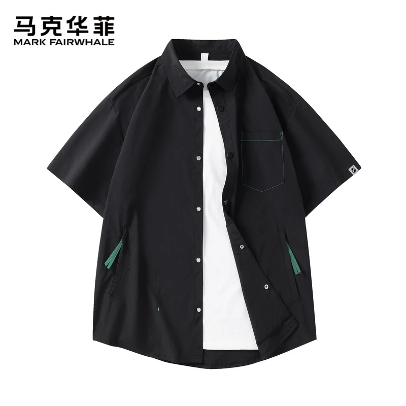 薄款短袖衬衫宽松男夏季新款日系潮牌翻领休闲工装衬衣服夏日凉感