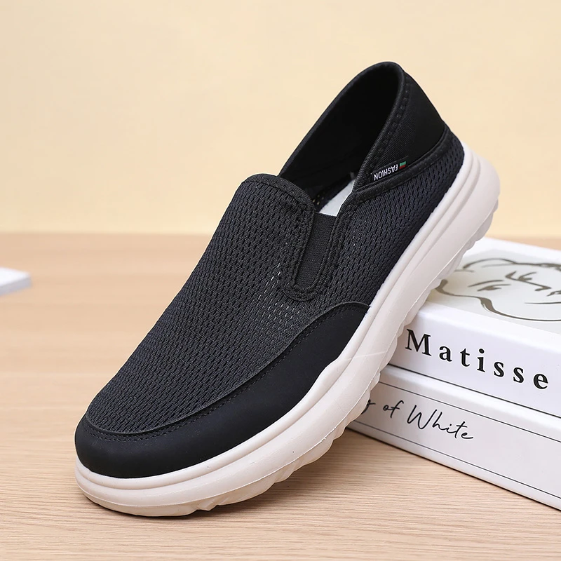 夏季新款老北京布鞋男一脚蹬爸爸鞋透气网面老人鞋轻便舒适爷爷鞋