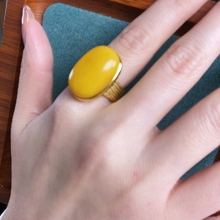 蜜蜡银S925镶嵌戒指戒指