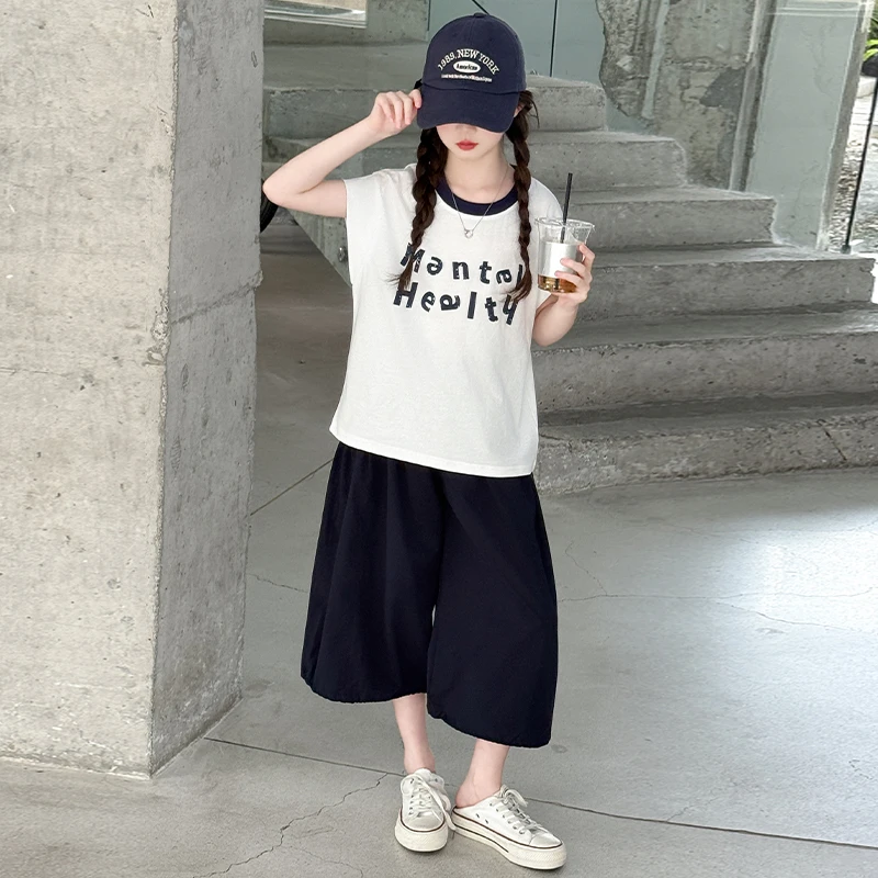 女童夏季短袖短裤套装2025新款儿童洋气韩版宽松休闲两件套中大童