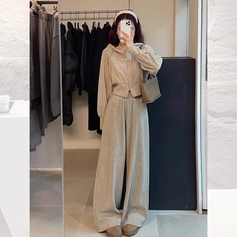 连帽卫衣外套阔腿裤两件套2024新款小个子运动休闲时尚套装女秋冬