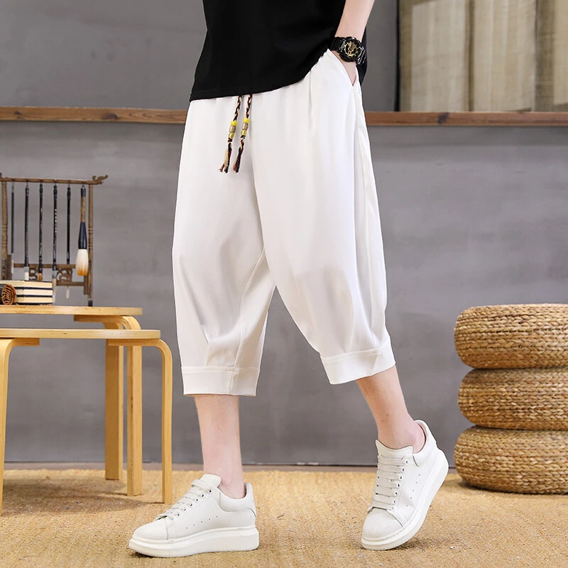 冰丝短裤男款夏季新款哈伦百搭青少年七分裤休闲短裤薄款沙滩中裤