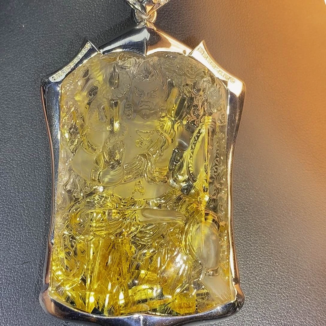 银S925镶嵌颈饰水晶天然藏品钛晶不动明王超大尺寸吊坠