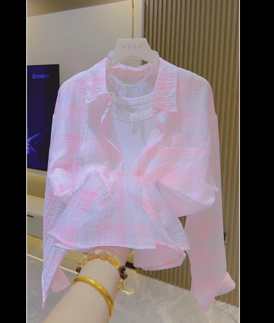 名815彩色格子长袖防晒衣夏季空调衫防