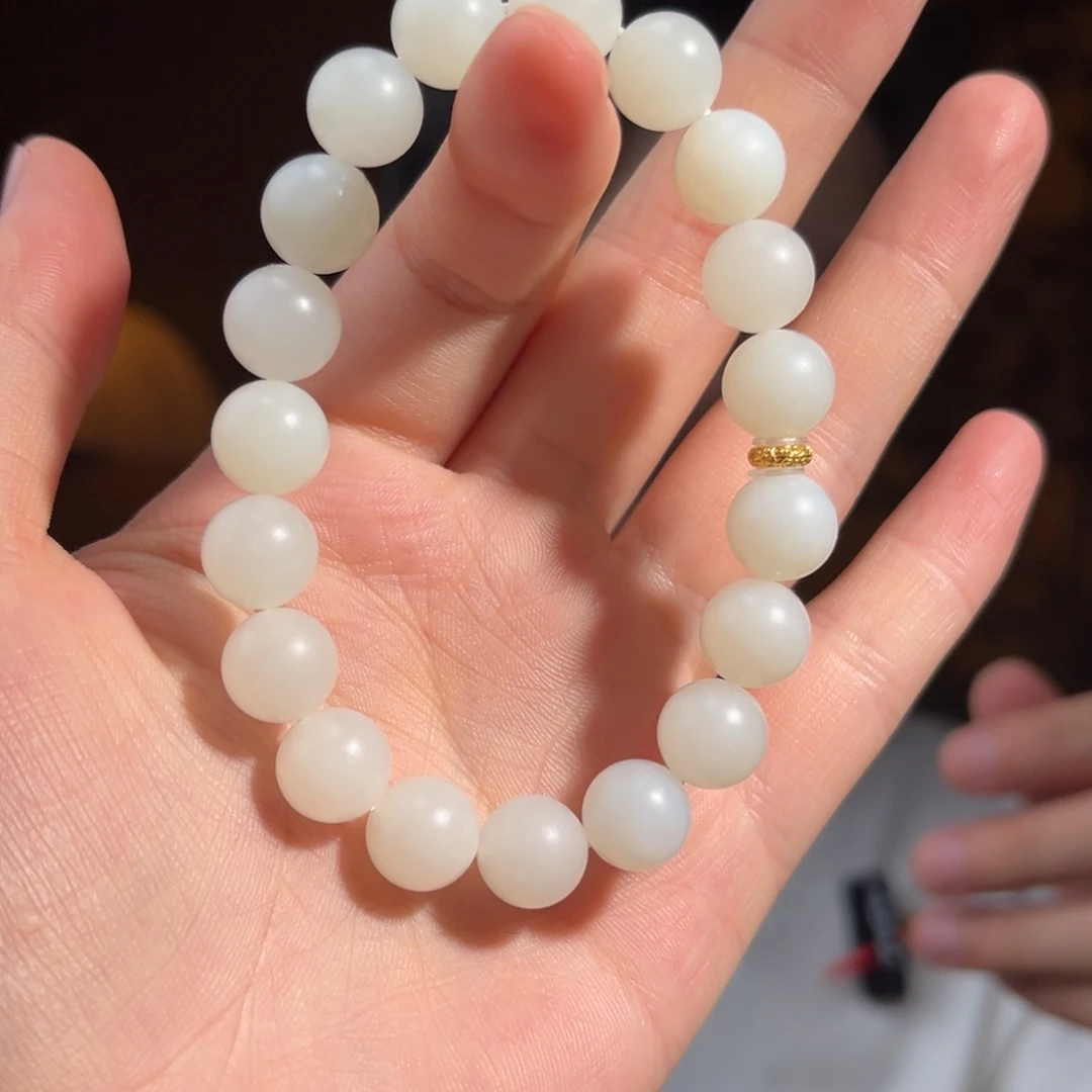 手串18K金镶嵌和田玉俄白10mm1500