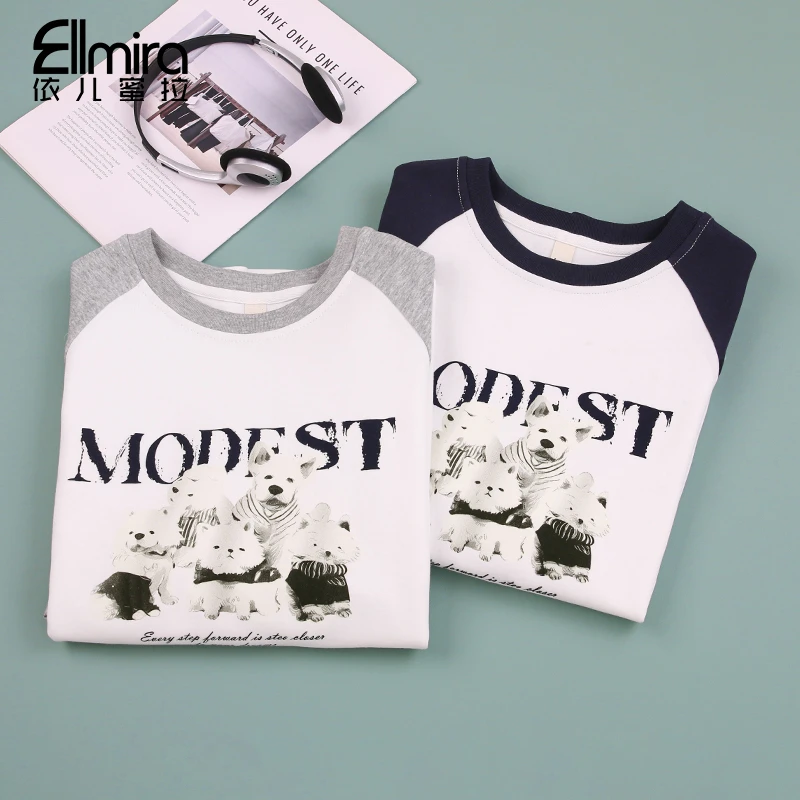 【兰瑾】9423女童t恤长袖秋季儿童上衣打底衫宽松圆领百搭大童洋气