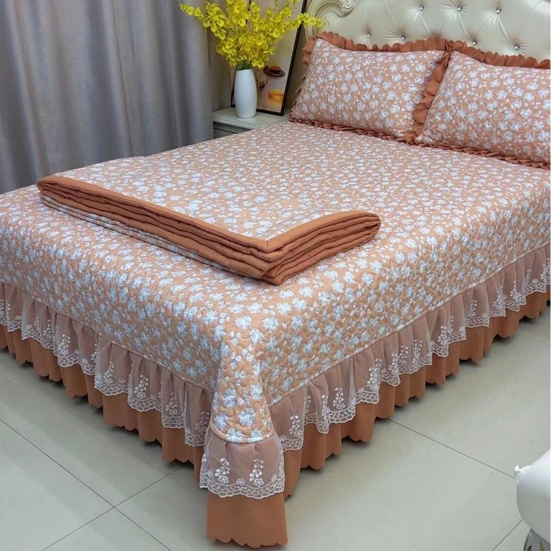 新款针织棉床盖夏凉被四件套防滑床盖三件套