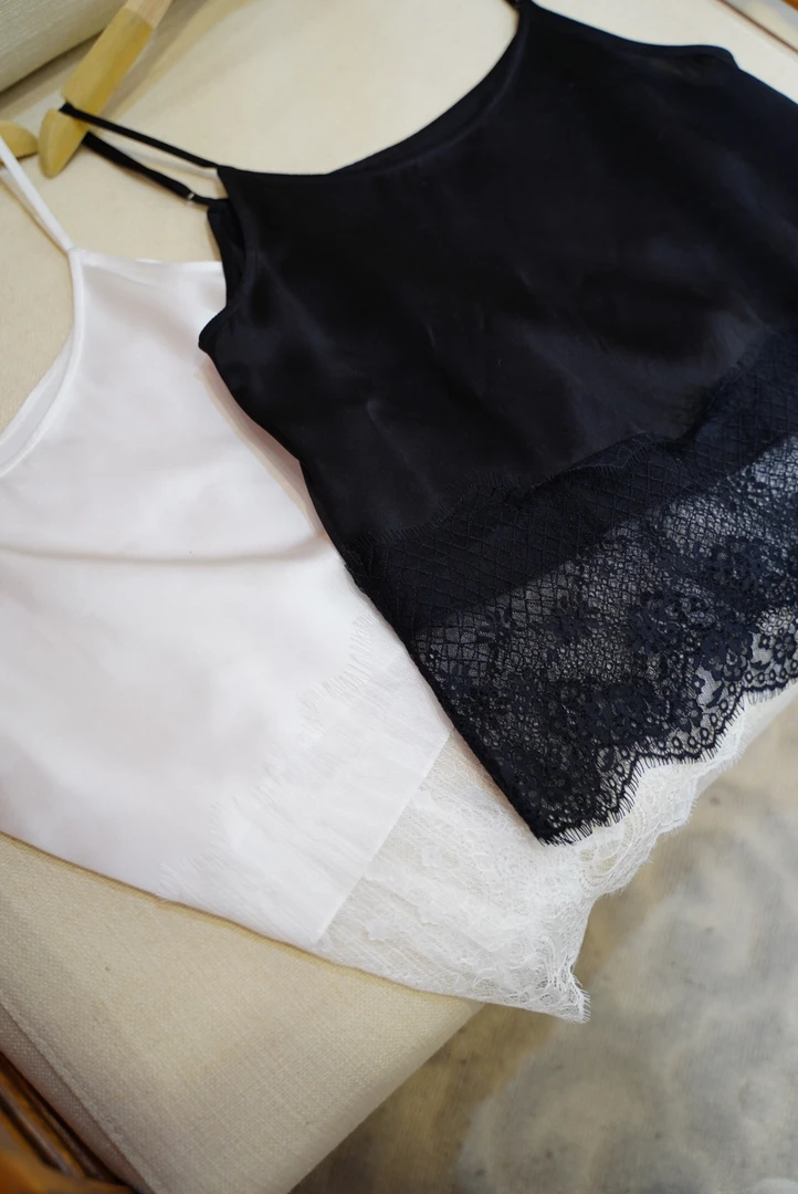 大满家16姆米真丝素绉缎下摆蕾丝吊带上衣 桑蚕丝面料 床品