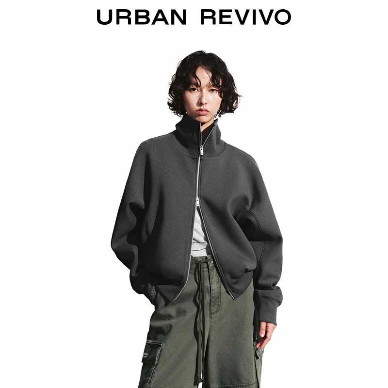 UR2025冬季新款女装休闲简约立领双拉链宽松外套UYY150101