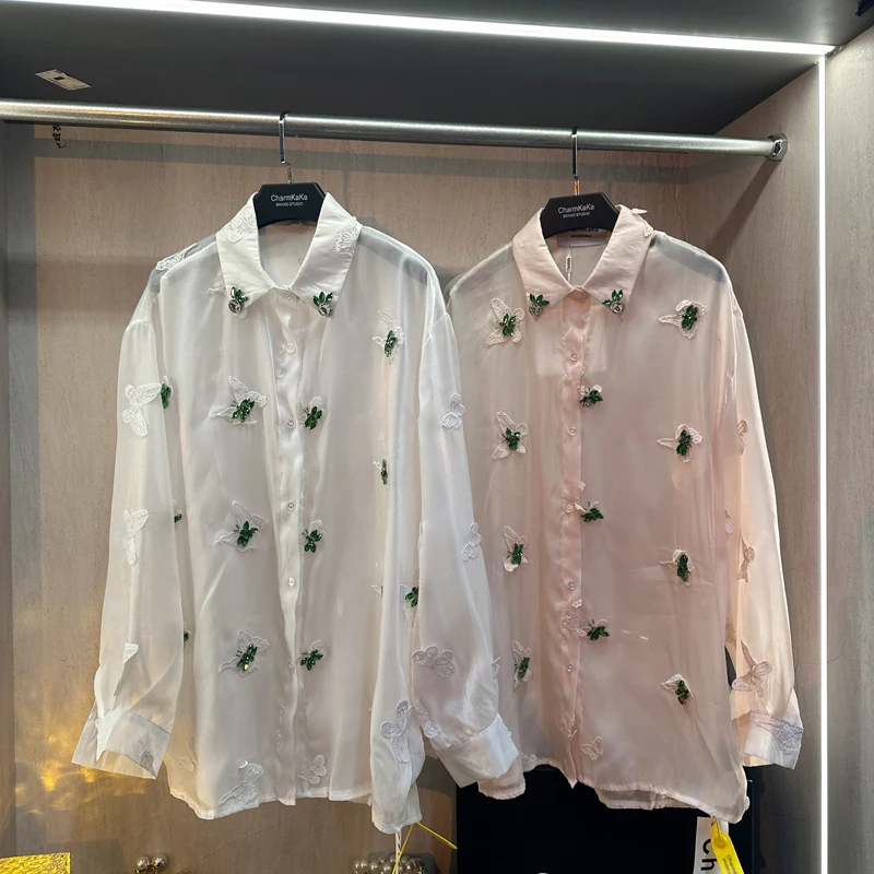 【蝶宿云栖】62493重工水钻立体蝴蝶衬衫