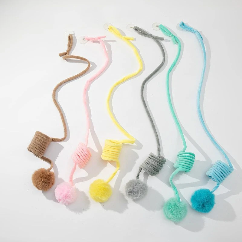 彩色毛绒弹簧挂门吸盘式自嗨解闷逗猫棒猫咪宠物用品毛线玩具