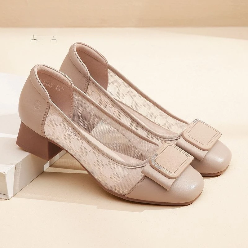 夏天夏季鞋子2025新款夏季包适合秋圆裸尖头中跟女鞋