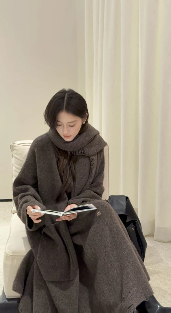 Clear ownership奢柔保暖牦牛绒重磅慵懒感廓形连衣裙+围巾