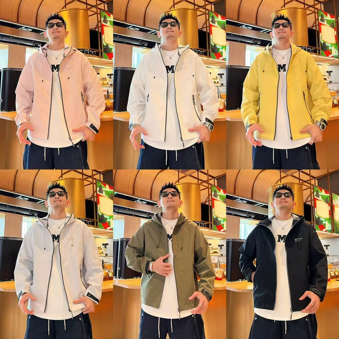 山系户外休闲个性百搭时尚潮流大口袋连帽抽绳男士冲锋衣夹克