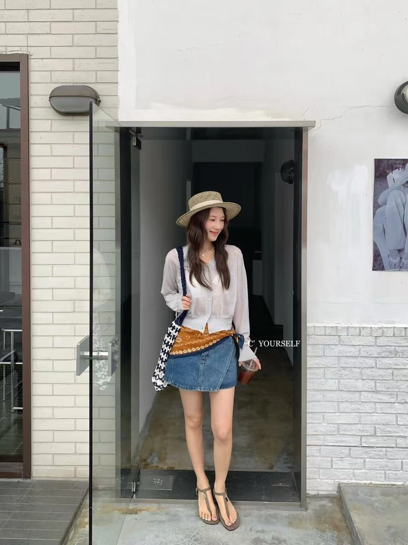 福秒-V领蕾丝边的！收腰设计松弛感针织长袖开衫（CY398#）CY