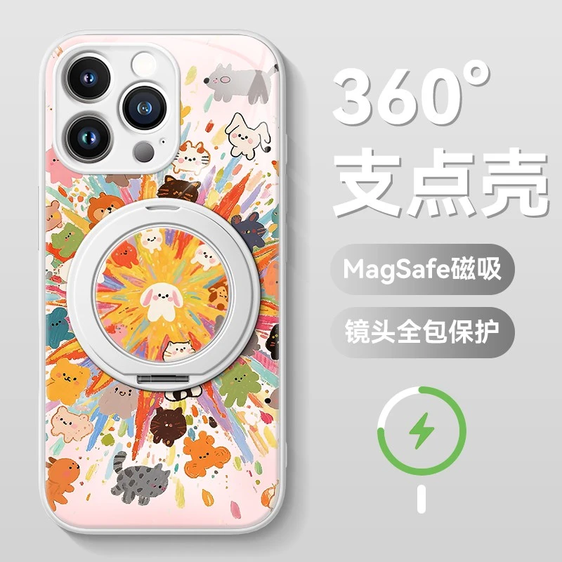 烟花动物适用于苹果17pro/16手机壳液态晶透Mate60磁吸支架小米壳