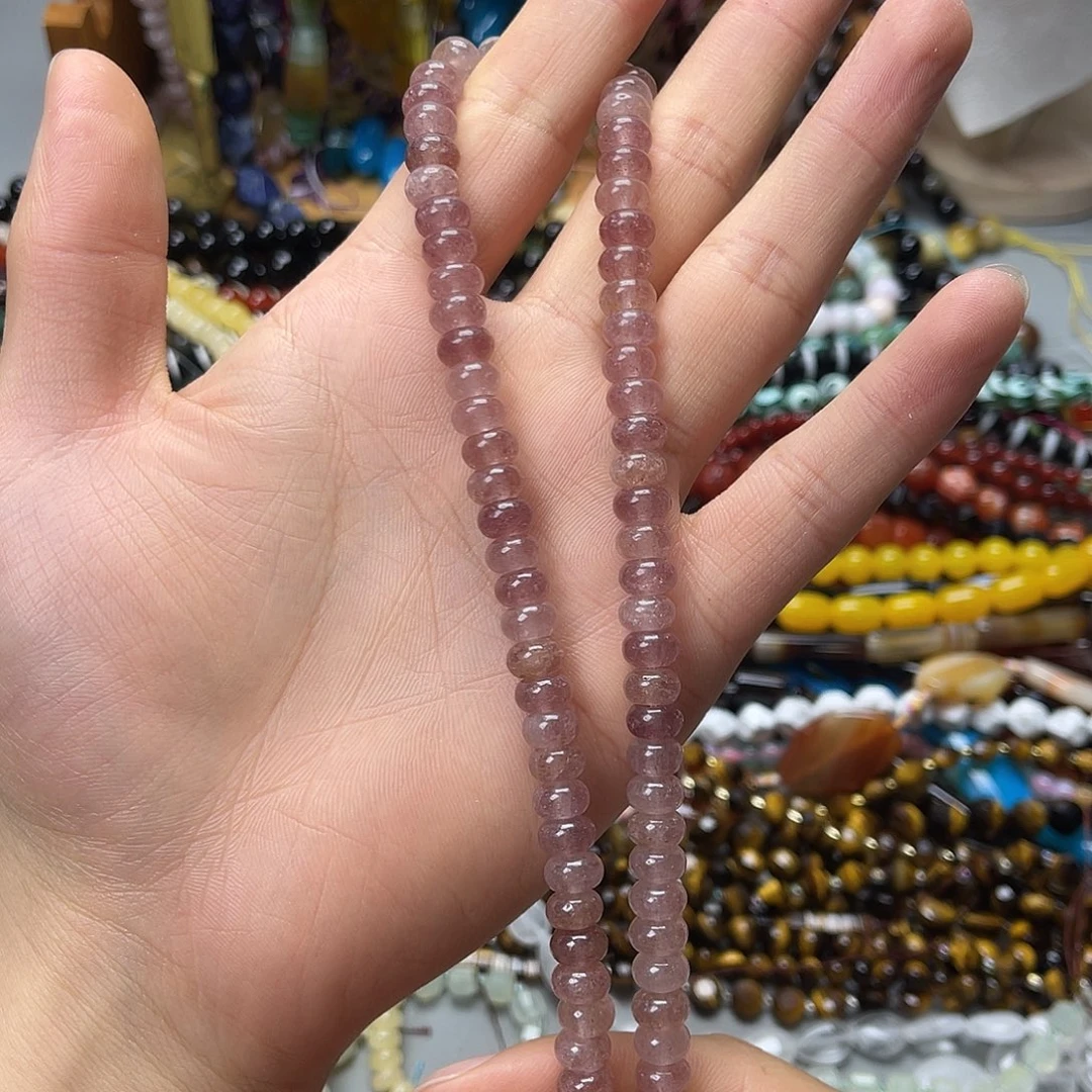 玛瑙/玉髓未镶嵌珠宝半成品卡8草莓晶算盘珠一条