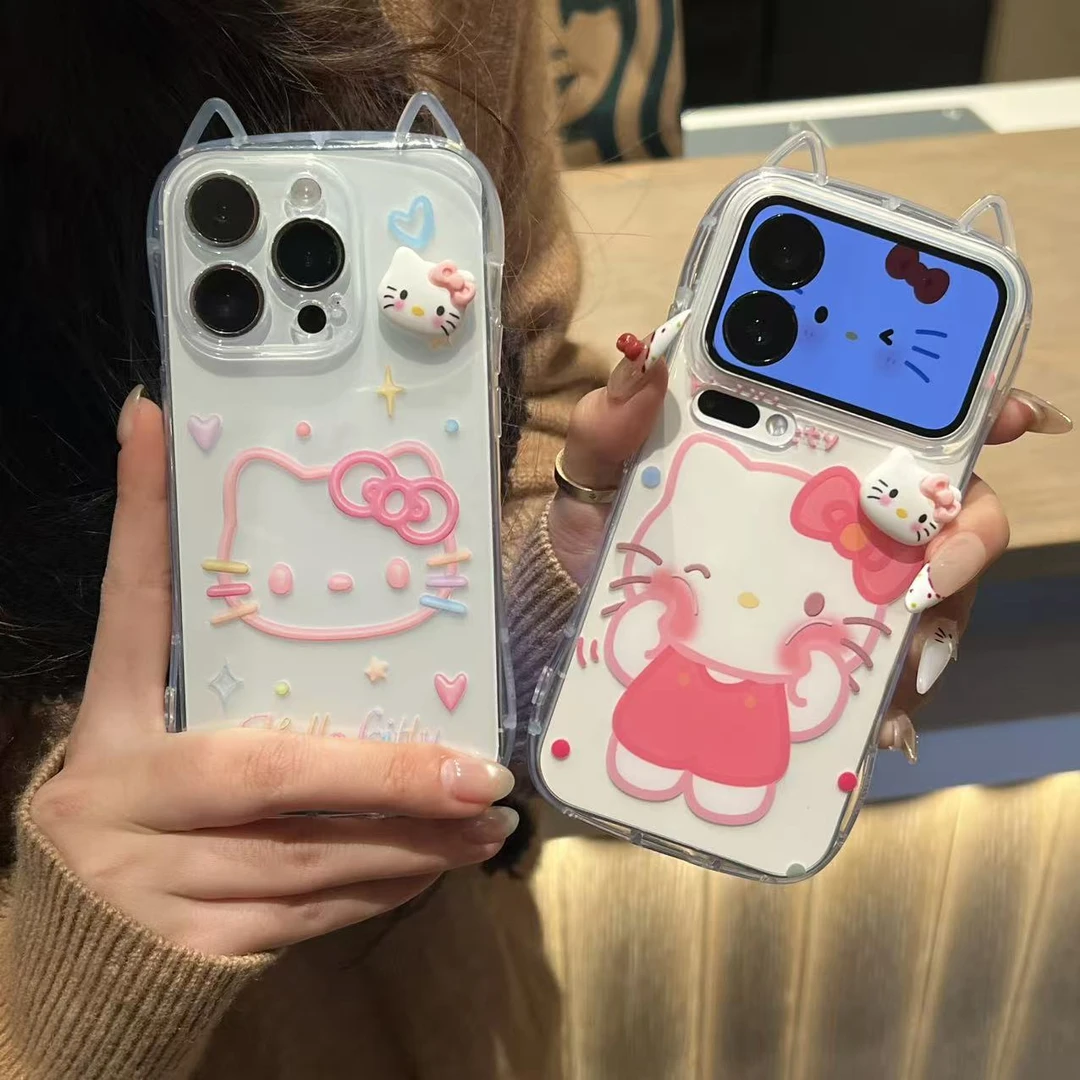 奥菲顿果冻粉凯蒂头公仔适用苹果17/16猫耳手机壳小米vivoppo华为
