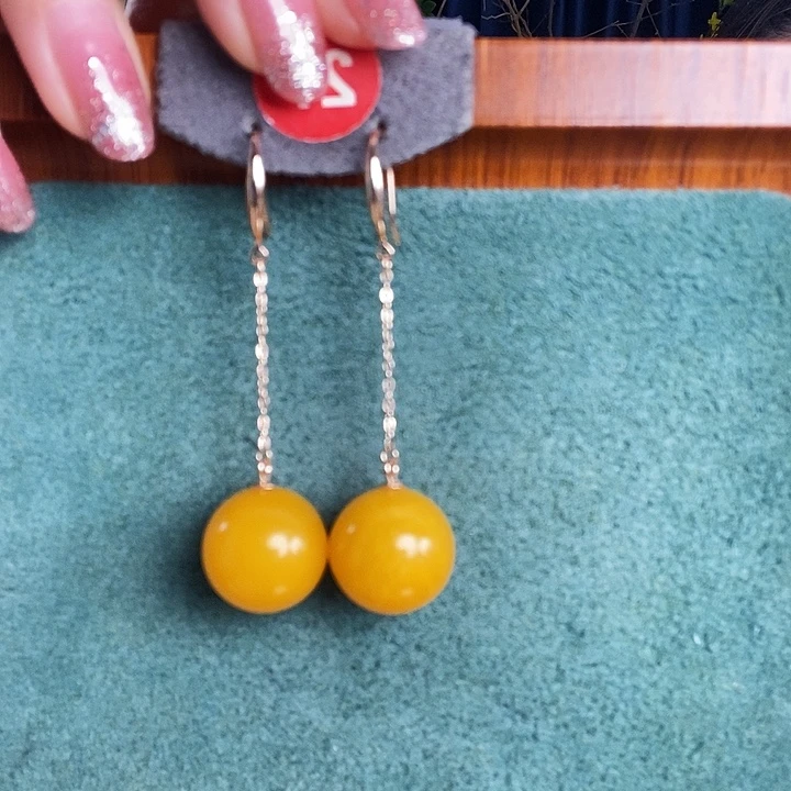 蜜蜡银S925镶嵌耳饰耳环