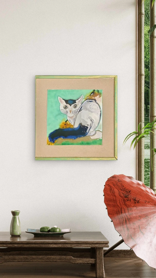 瓷板画《猫》动物画餐厅卧室清新装饰画（一物一拍）