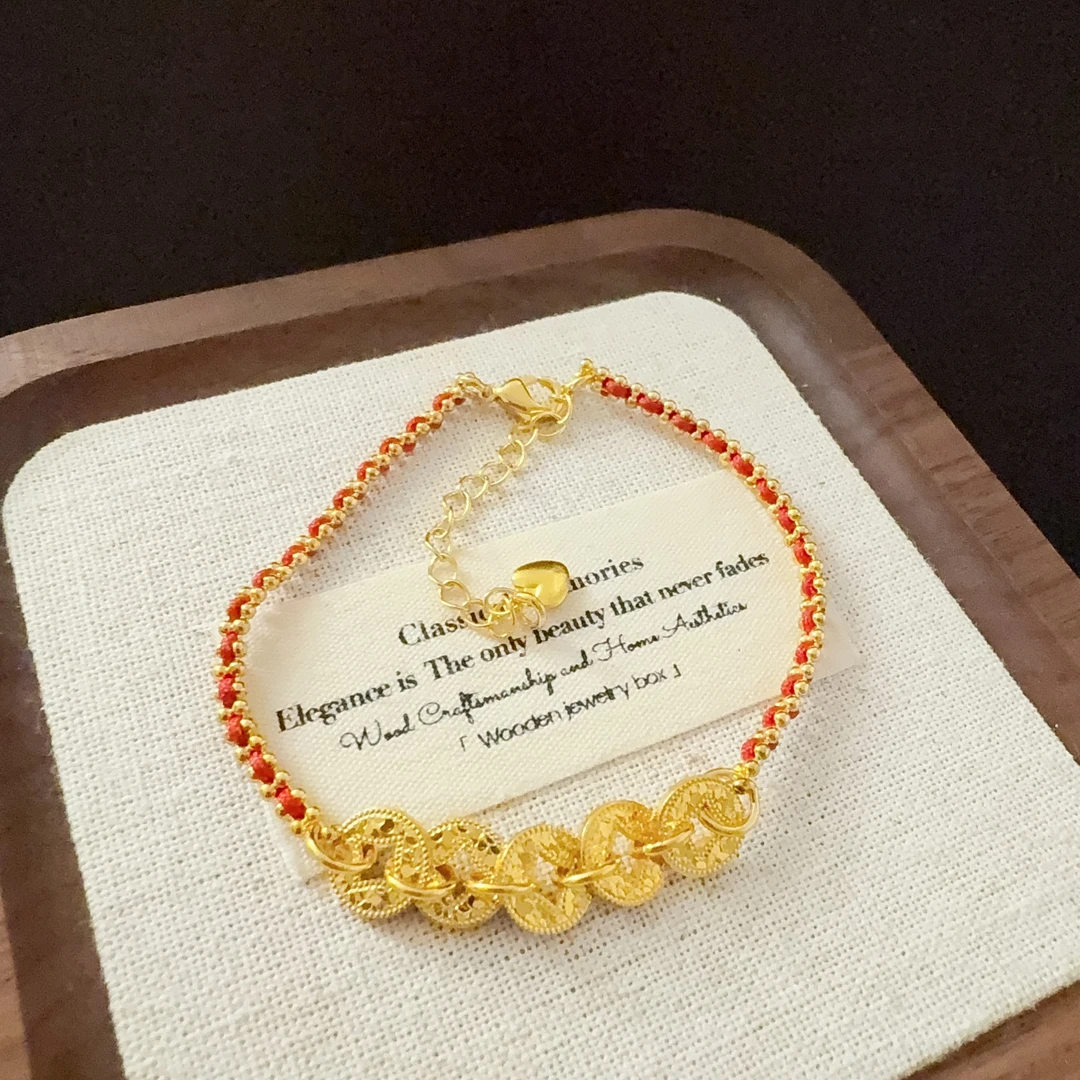 合金手链 金店同款碎冰冰五帝钱小木马红绳手链马生肖本命年轻奢