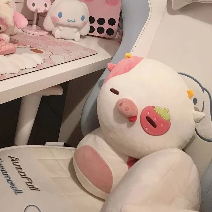 草莓奶牛猪玩偶蘑菇猪公仔毛绒玩具儿童抱睡安抚娃娃生日礼物女qt