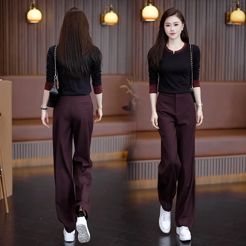 天丝窄版醋酸羊毛西装阔腿裤女2025新款春秋季显瘦休闲直筒裤子潮
