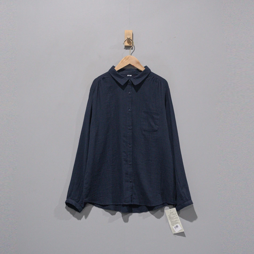 【且听风吟】0112337文艺棉复古百搭翻领口袋衬衫 衣长68 胸围118