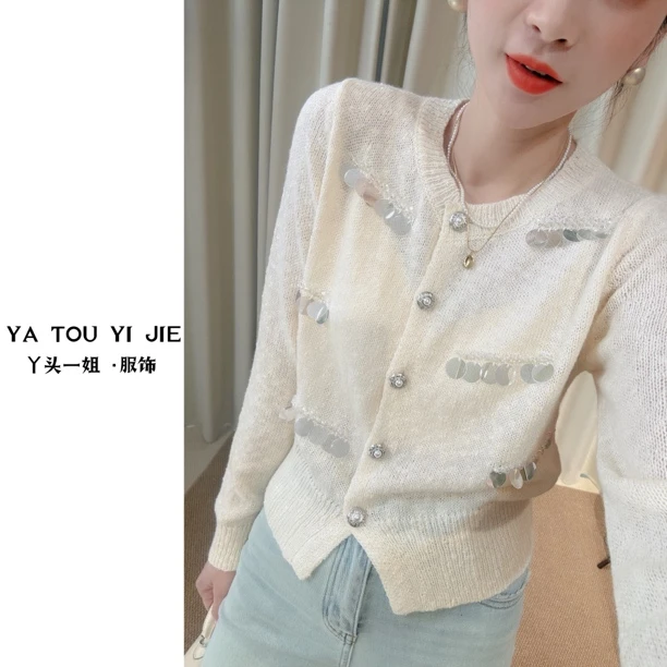 常规袖厚款圆领长袖秋季毛针织衫开衫上衣宽松百搭时尚法式