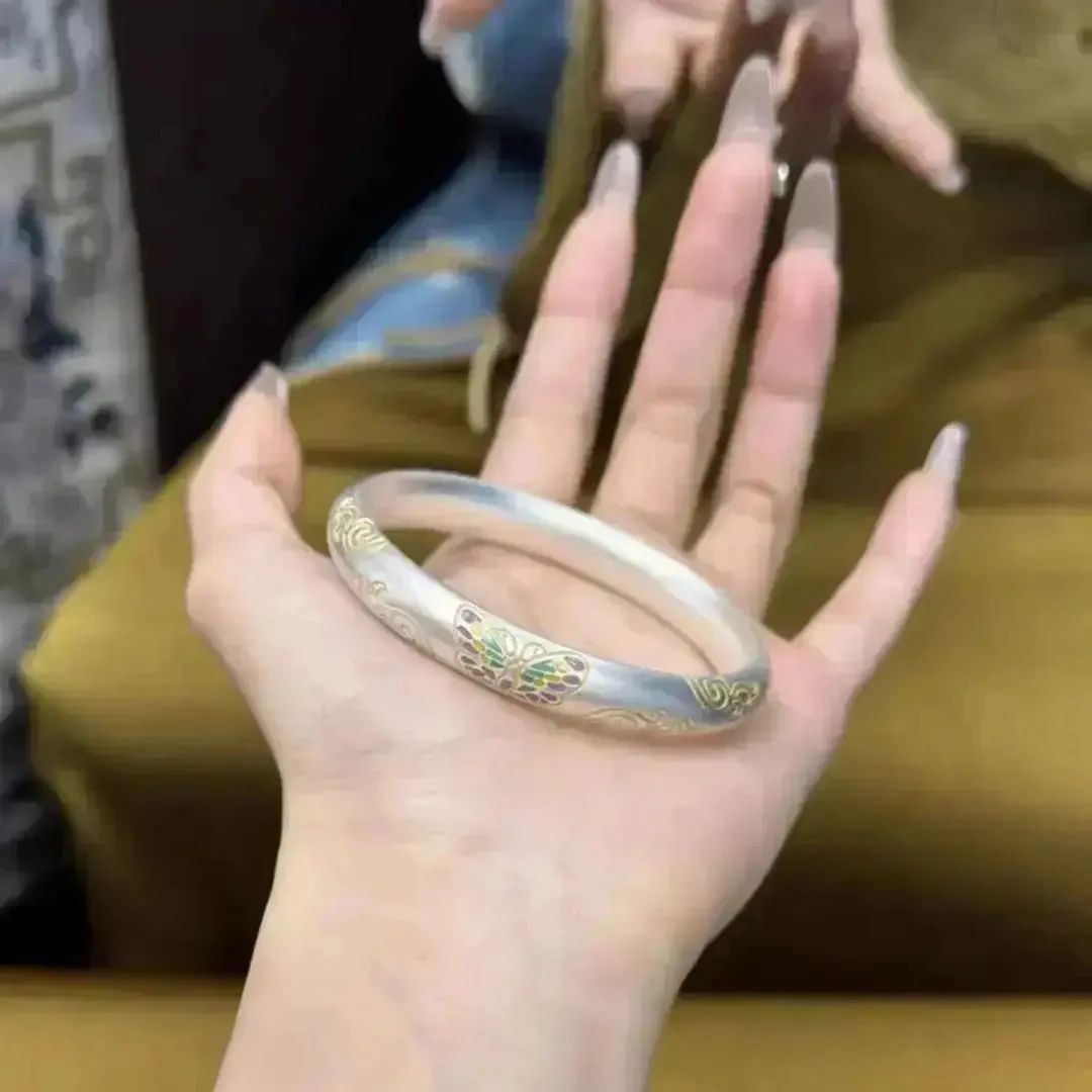 999.9银珐琅古风蝴蝶闭口镯