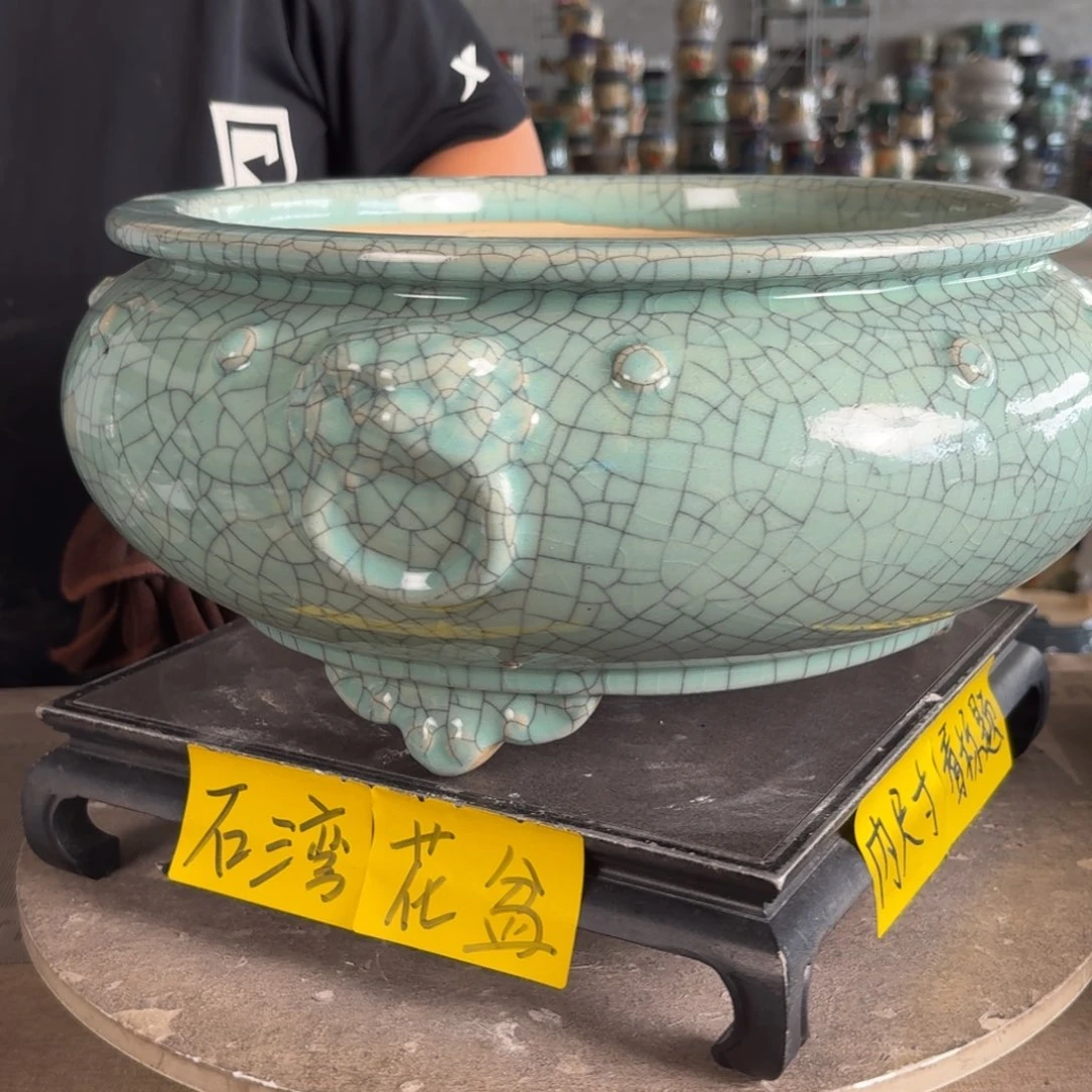 。一风堂石湾花盆 瑕疵高温裂 泥点 内30*13