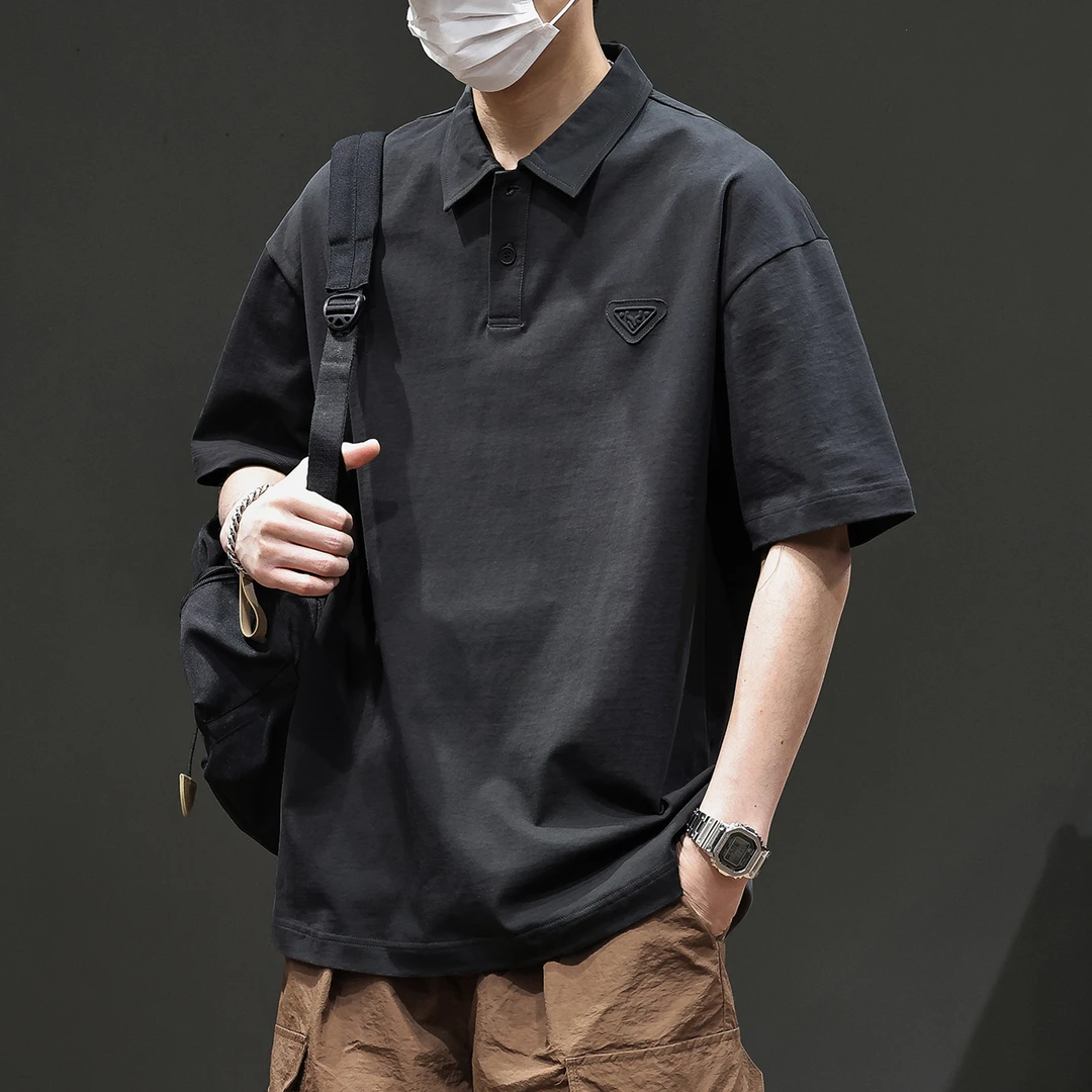 美式复古短袖t恤男2025夏季新款重磅休闲百搭潮流黑色POLO衫男士