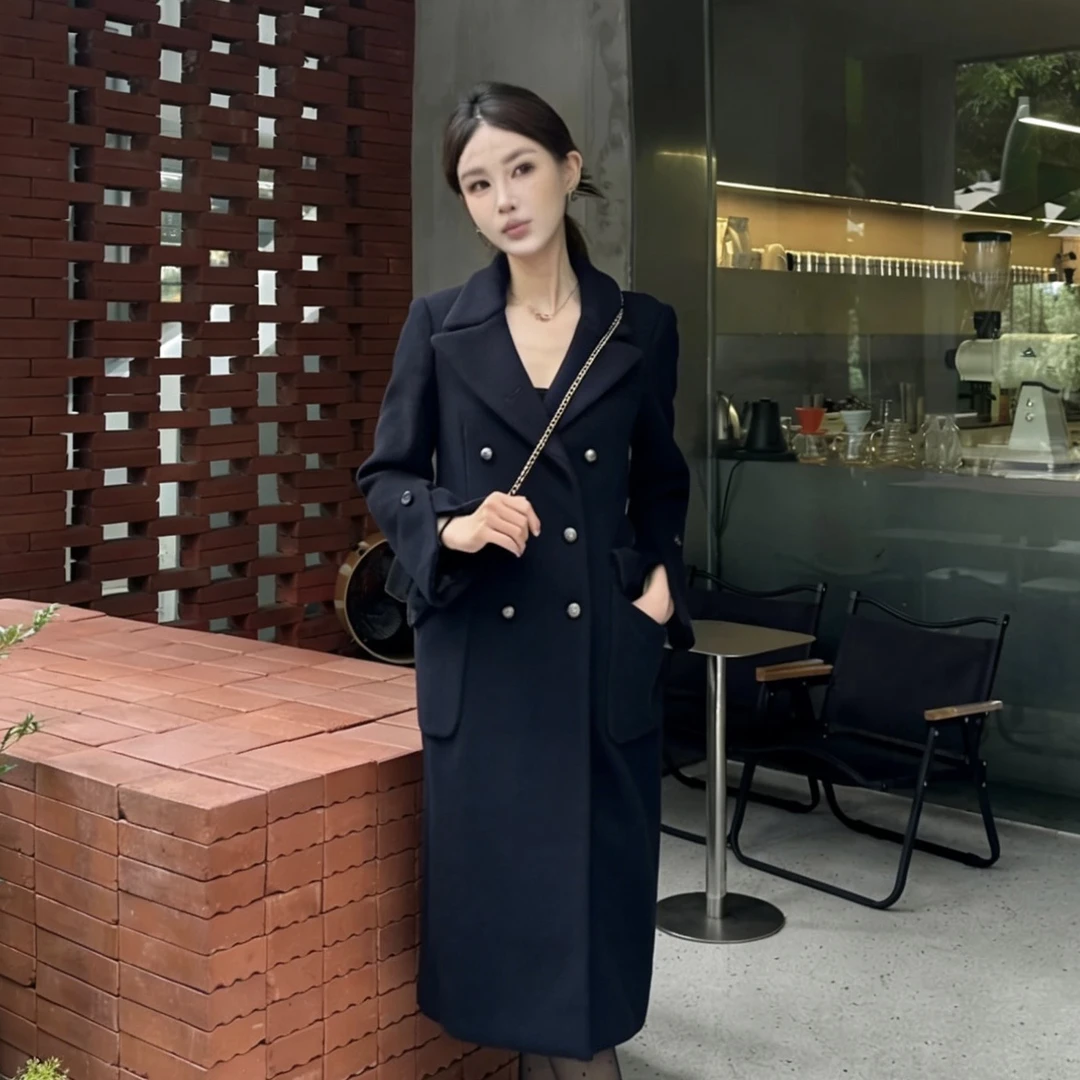 99新 DIOR/迪奥 D500427/经典黑色中长款大衣/34码