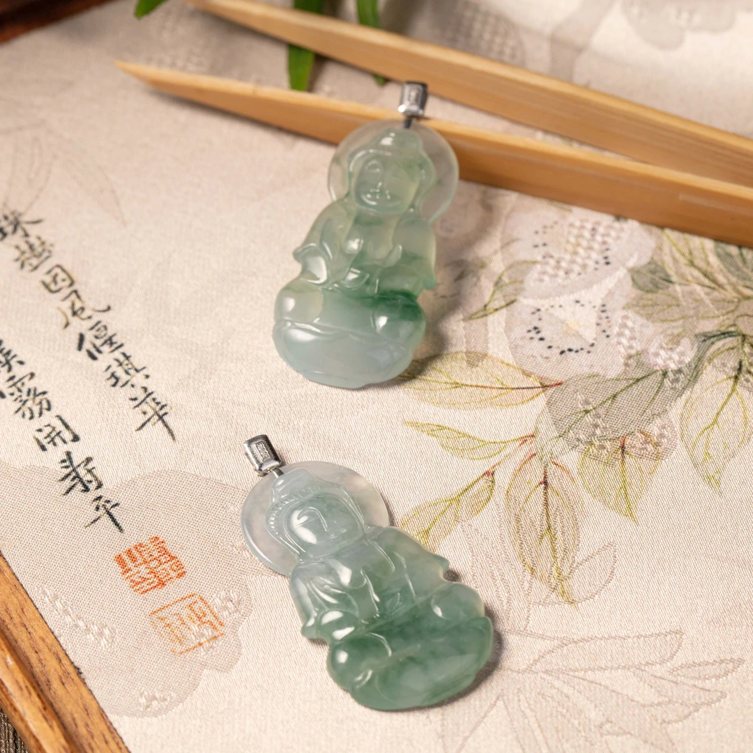 翡翠观音吊坠约36*20*4mm多样性发一#B1591752