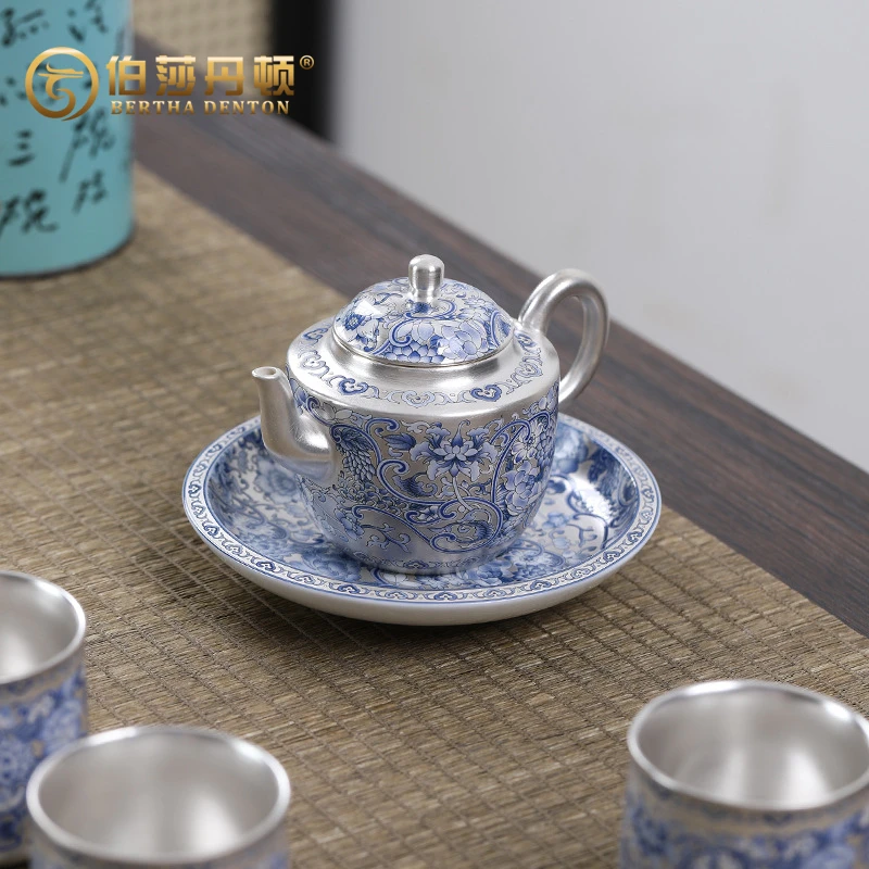 BERTHA DENTON/伯莎丹顿999银陶瓷青花瓷纹办公礼物随身便携旅行