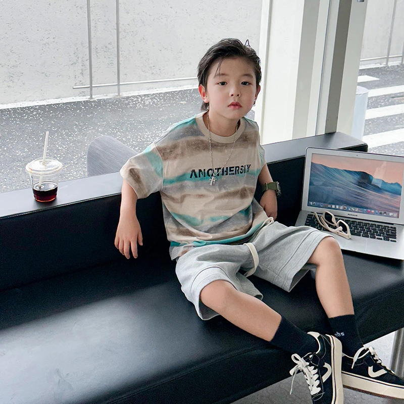 男童夏季潮流酷帅纯棉短袖T恤2025新款儿童夏装扎染半袖潮t