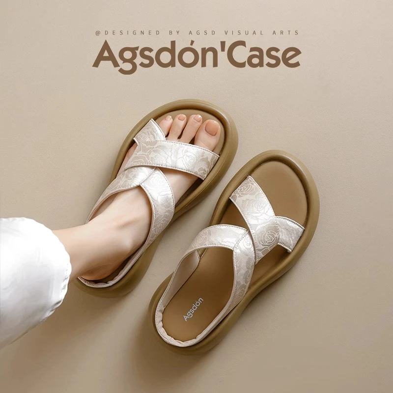 奥古狮登拖鞋女夏外穿2025新款软底一字拖配裙子踩屎感国风凉鞋