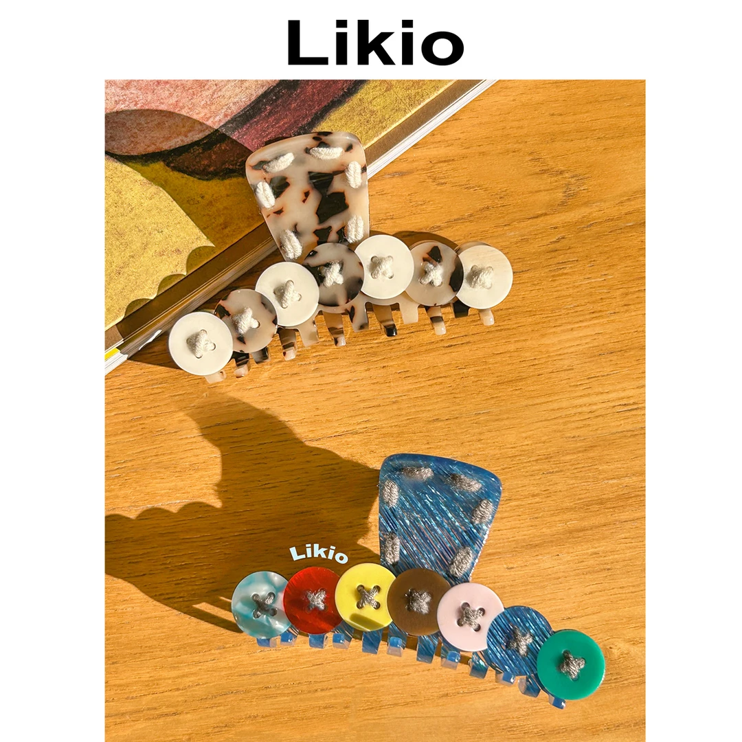 Likio 原创设计 涂鸦纽扣多彩毛线发抓 抓夹发卡鲨鱼夹发饰女