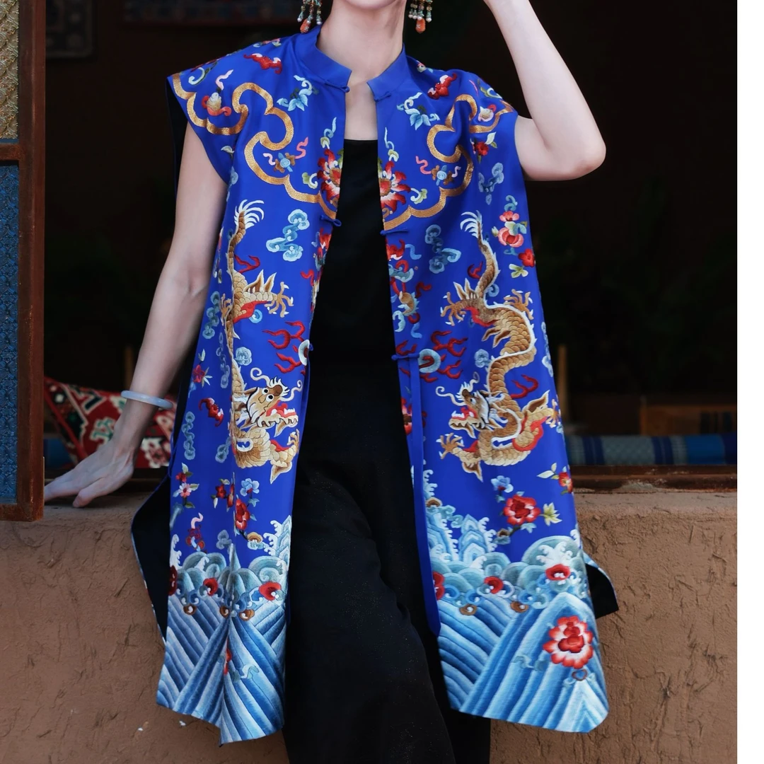 【晏熹堂·霞帔龙马甲】对襟盘金云肩龙纹霞帔马夹民族风时尚中式