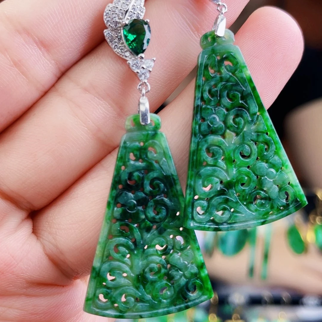 翡翠银S925镶嵌耳饰饰品