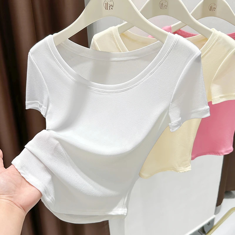 网纱冰丝超好看白色t恤女短袖韩系简约百搭冰感透气辣妹紧身上衣