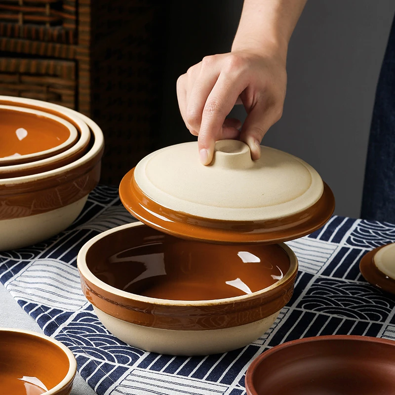 陶瓷蒸饭碗易清洗带盖釉下彩中式简约中国风家用复古蒸蛋碗扣肉碗