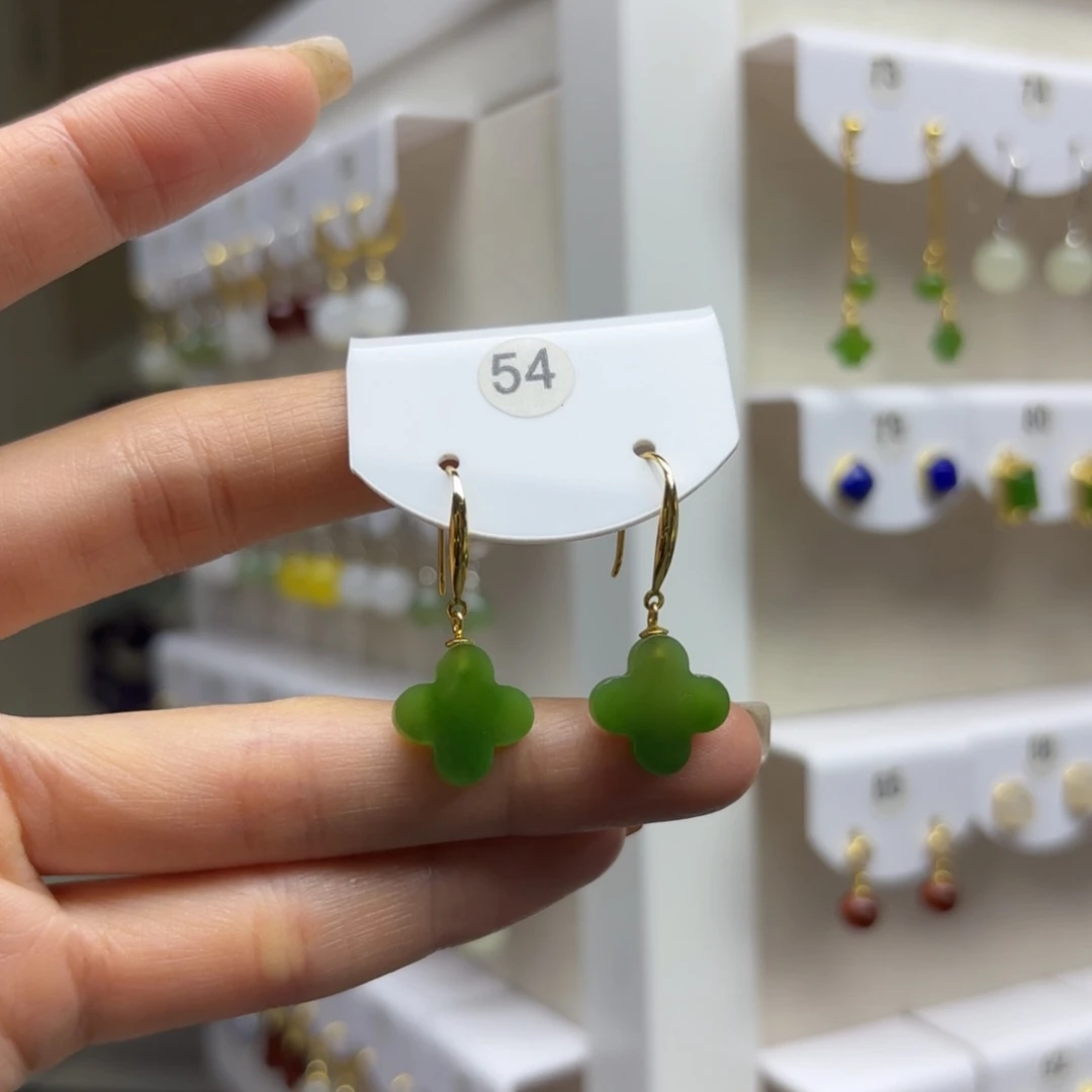 银S925镶嵌和田玉耳饰