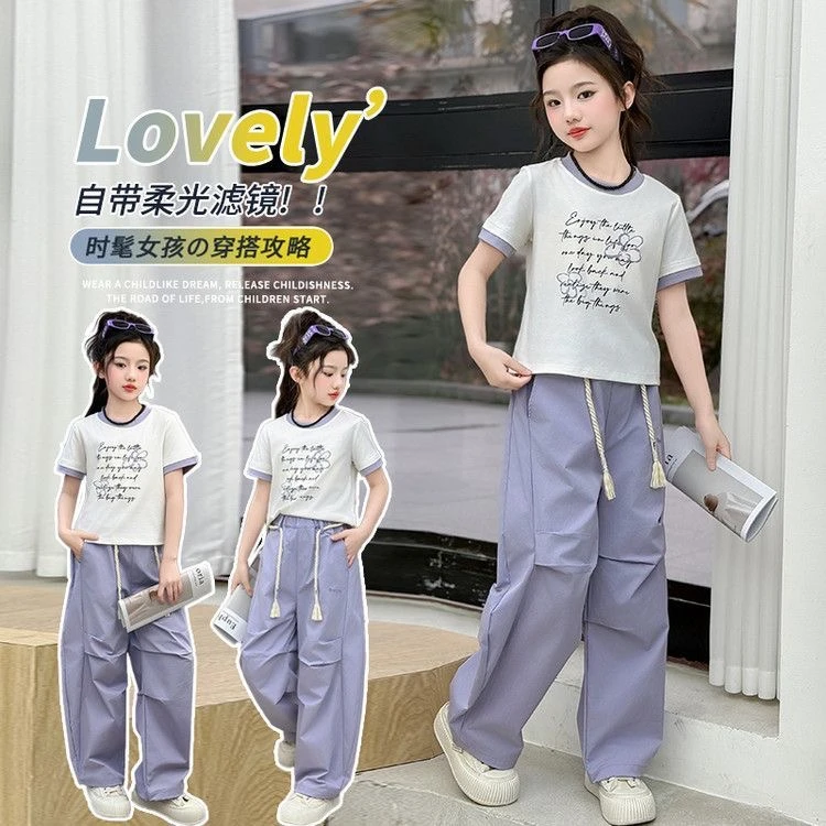 女童夏装工装裤套装2025新款短款t恤女孩夏季时髦两件套CSC2104