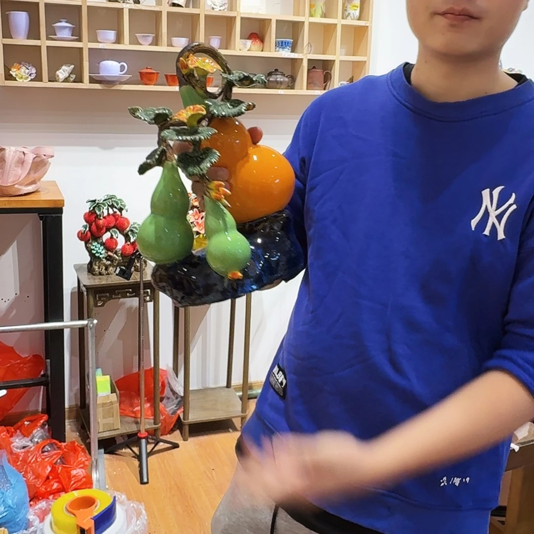 陶瓷三葫芦摆件的