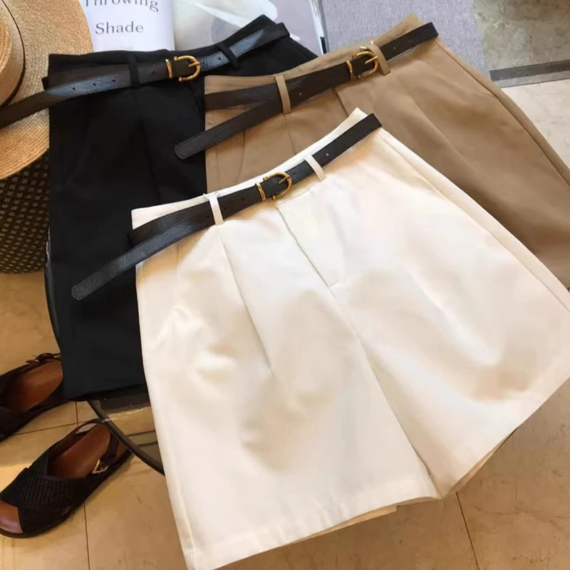 夏季新款百搭高腰A字阔腿短裤女梨型身材显瘦宽松五分休闲裤子